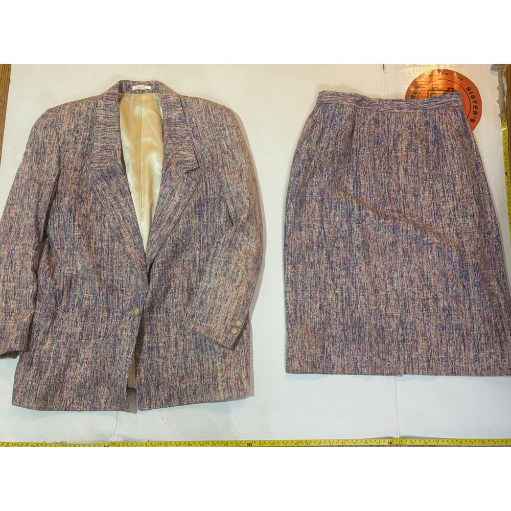Vintage Churchill Clothes Barrett & Edwards Tweed Skirt Suit Set Multi-Color 12